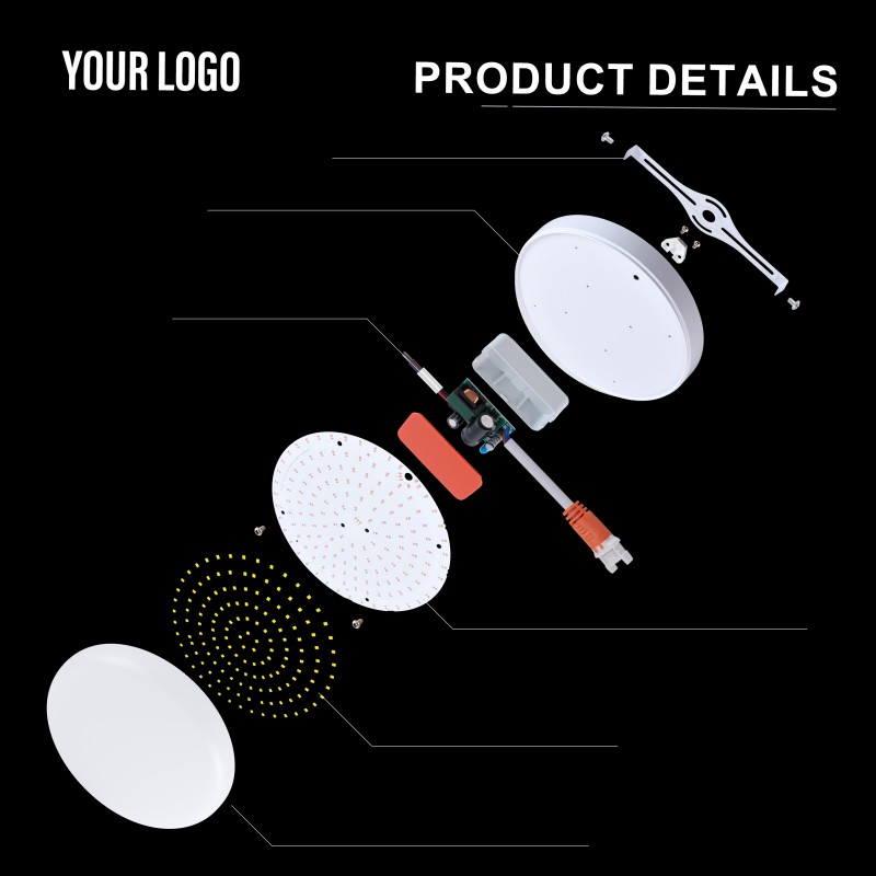 36W सतह एलईडी फ्रेमलेस प्यानल लाइट, एल्युमिनियम + पीसी, फलाम + पीपी, पूर्ण प्रकाश
